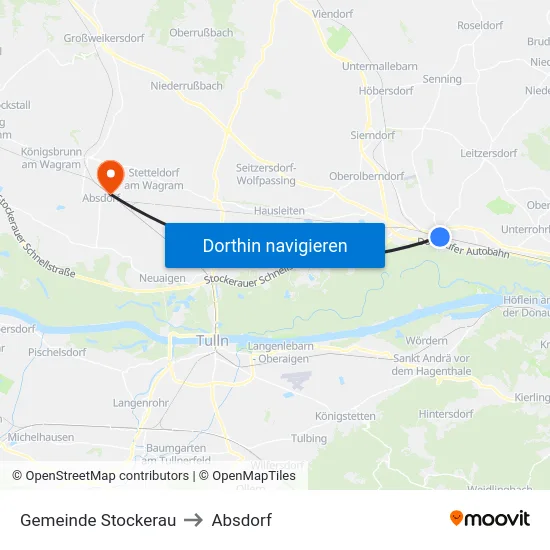 Gemeinde Stockerau to Absdorf map