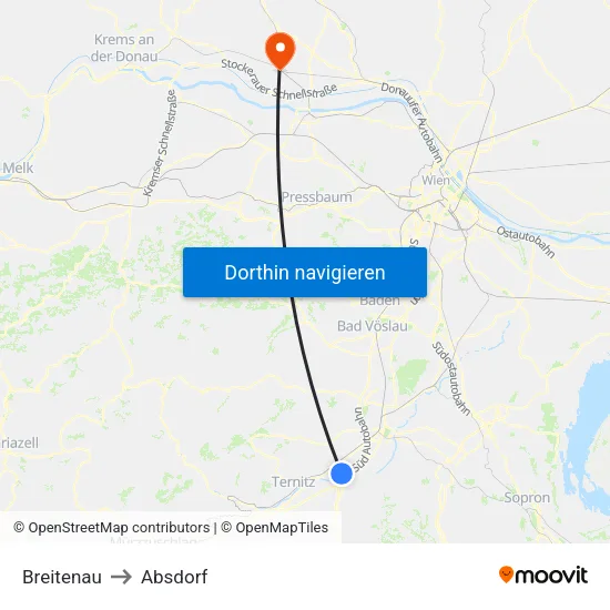 Breitenau to Absdorf map