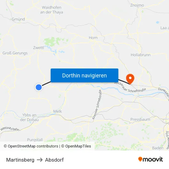 Martinsberg to Absdorf map