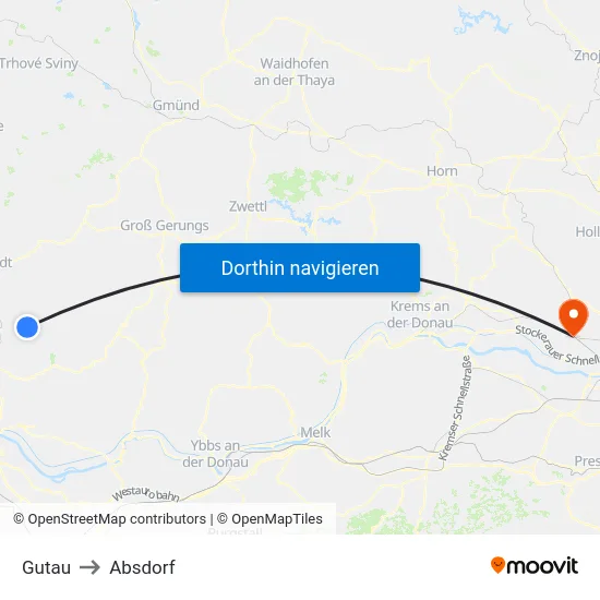 Gutau to Absdorf map