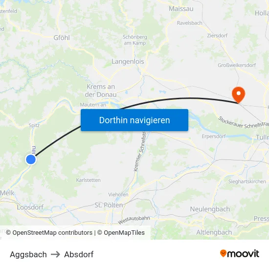 Aggsbach to Absdorf map