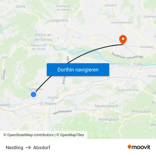 Neidling to Absdorf map