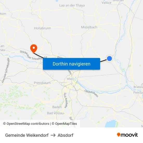 Gemeinde Weikendorf to Absdorf map
