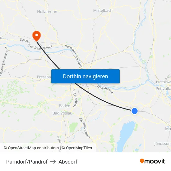 Parndorf/Pandrof to Absdorf map