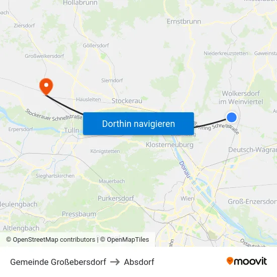 Gemeinde Großebersdorf to Absdorf map