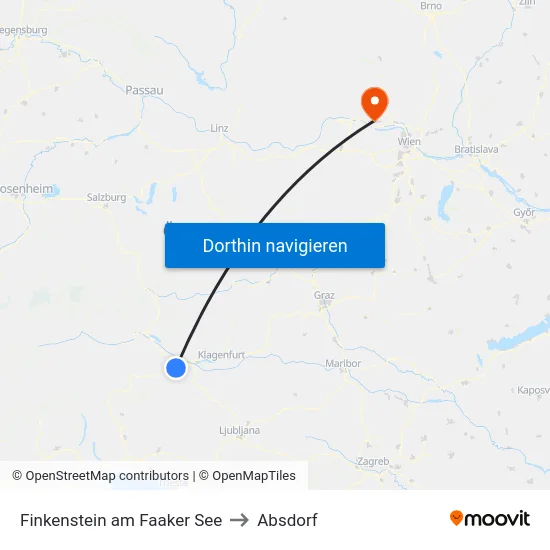 Finkenstein am Faaker See to Absdorf map