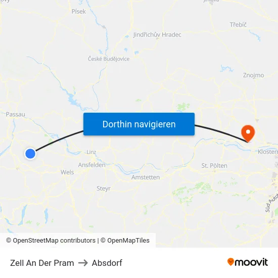 Zell An Der Pram to Absdorf map