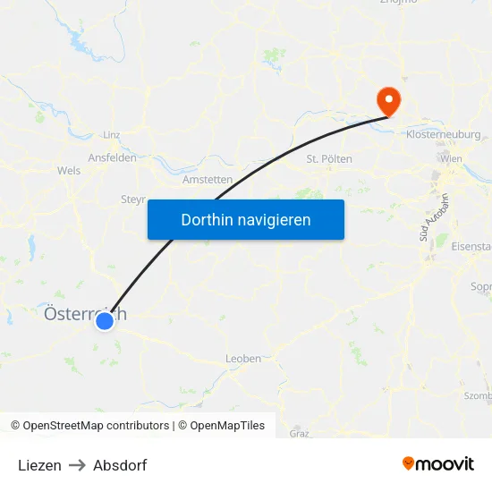 Liezen to Absdorf map