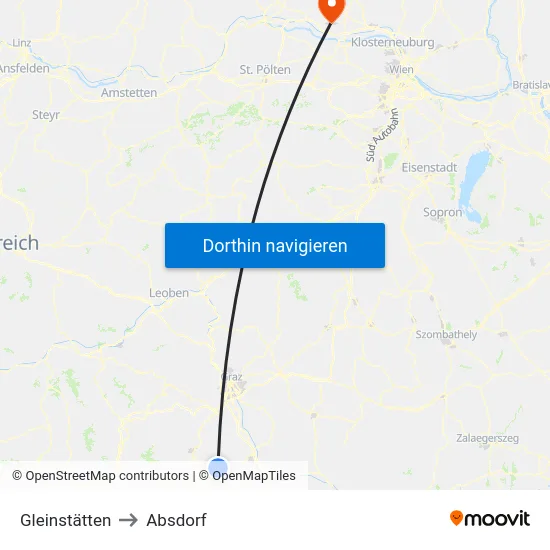 Gleinstätten to Absdorf map