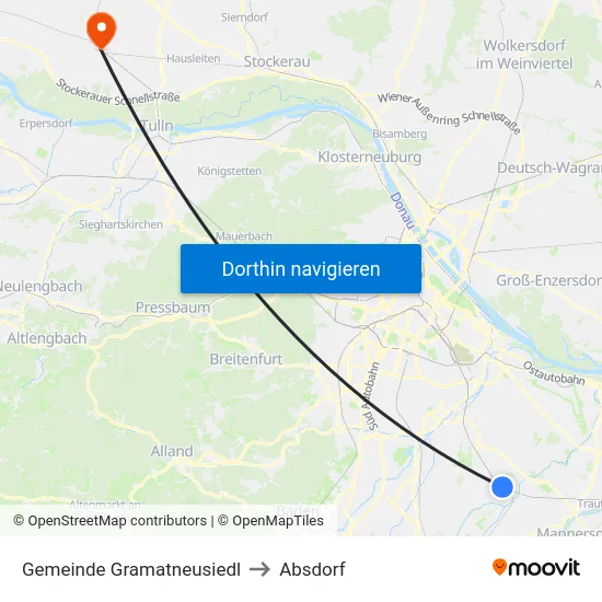 Gemeinde Gramatneusiedl to Absdorf map