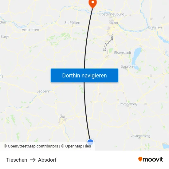 Tieschen to Absdorf map