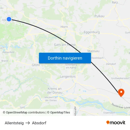 Allentsteig to Absdorf map