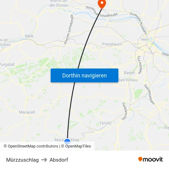 Mürzzuschlag to Absdorf map