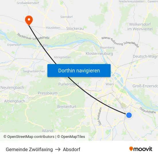 Gemeinde Zwölfaxing to Absdorf map