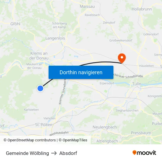 Gemeinde Wölbling to Absdorf map