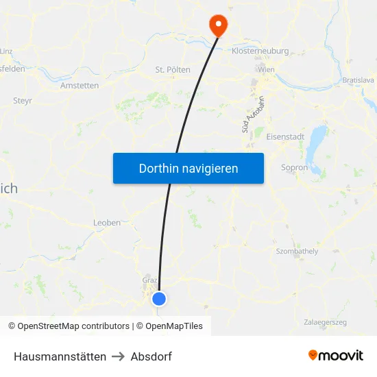 Hausmannstätten to Absdorf map