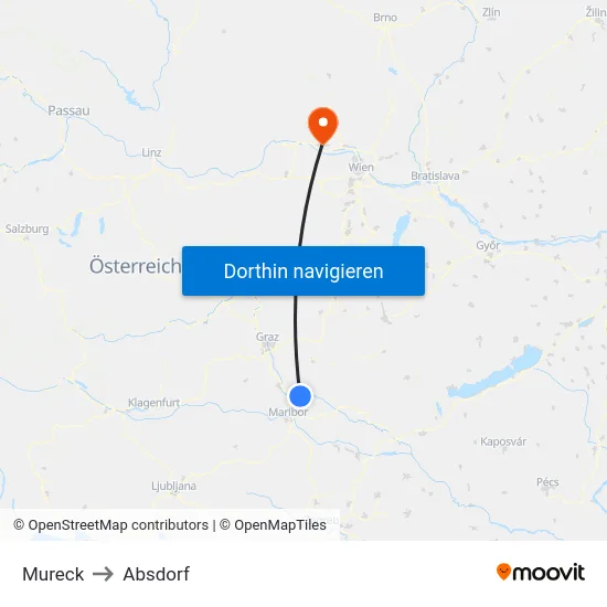 Mureck to Absdorf map