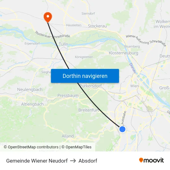 Gemeinde Wiener Neudorf to Absdorf map