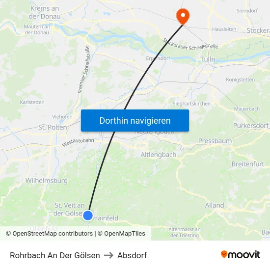 Rohrbach An Der Gölsen to Absdorf map