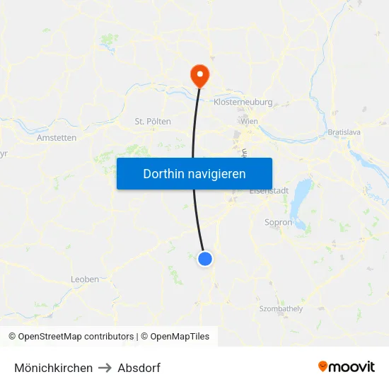 Mönichkirchen to Absdorf map