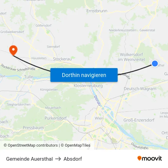 Gemeinde Auersthal to Absdorf map