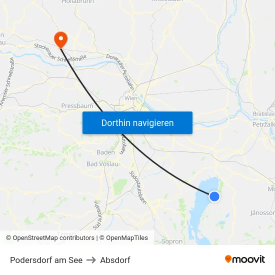 Podersdorf am See to Absdorf map