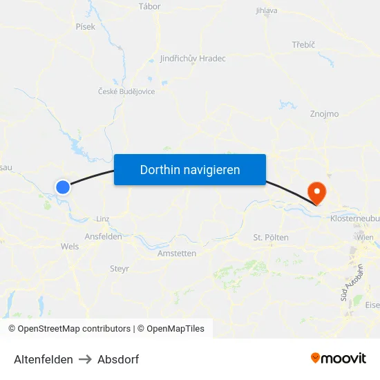 Altenfelden to Absdorf map