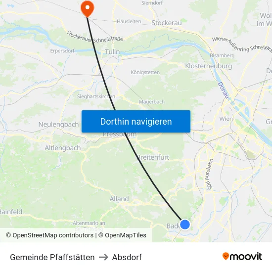 Gemeinde Pfaffstätten to Absdorf map