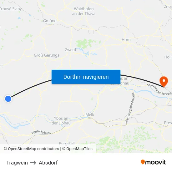 Tragwein to Absdorf map