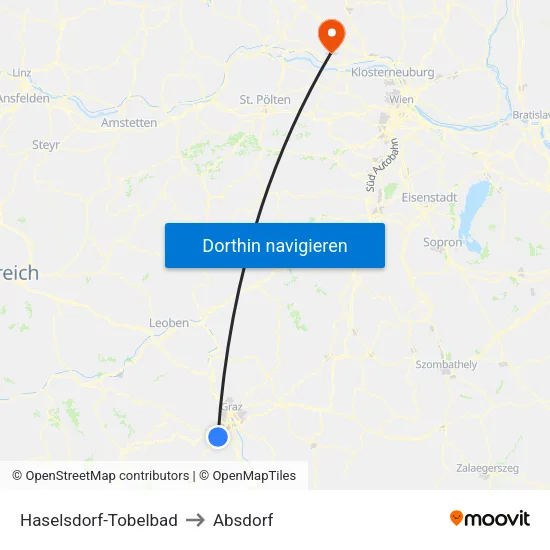 Haselsdorf-Tobelbad to Absdorf map