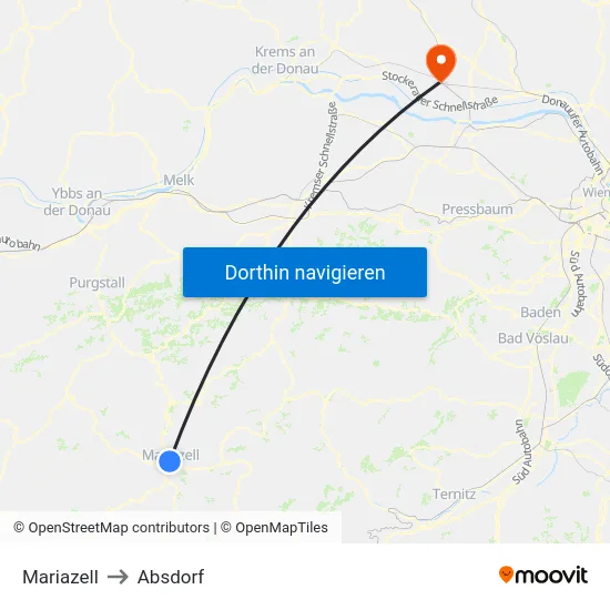 Mariazell to Absdorf map