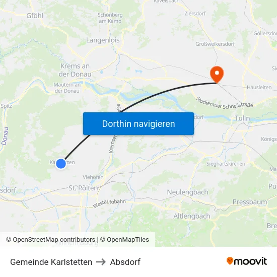 Gemeinde Karlstetten to Absdorf map