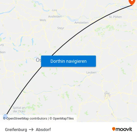 Greifenburg to Absdorf map