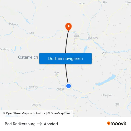 Bad Radkersburg to Absdorf map