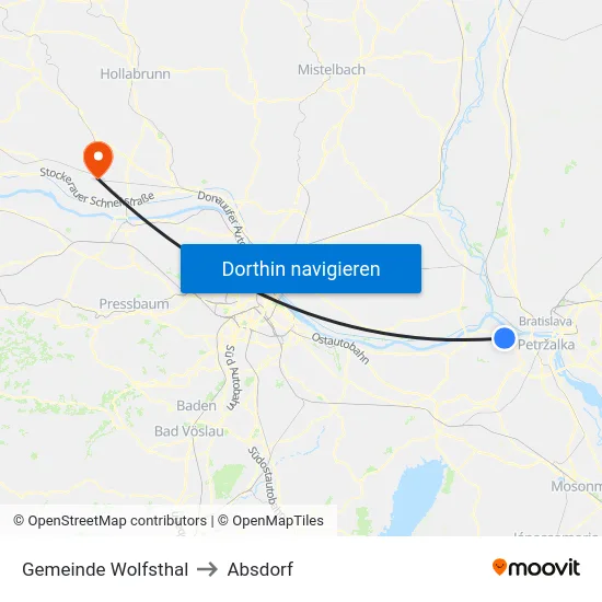 Gemeinde Wolfsthal to Absdorf map