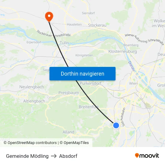 Gemeinde Mödling to Absdorf map