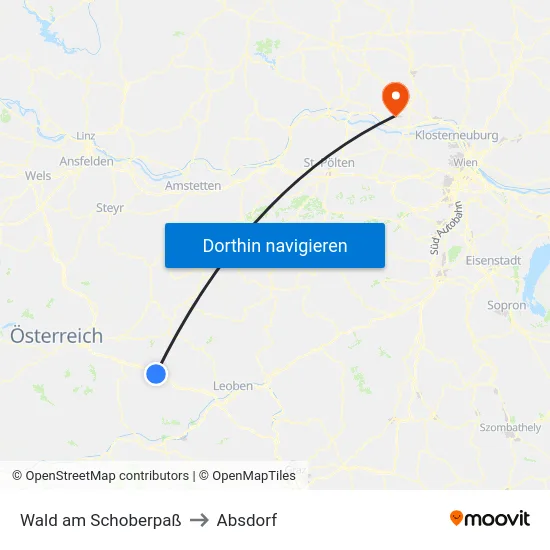 Wald am Schoberpaß to Absdorf map