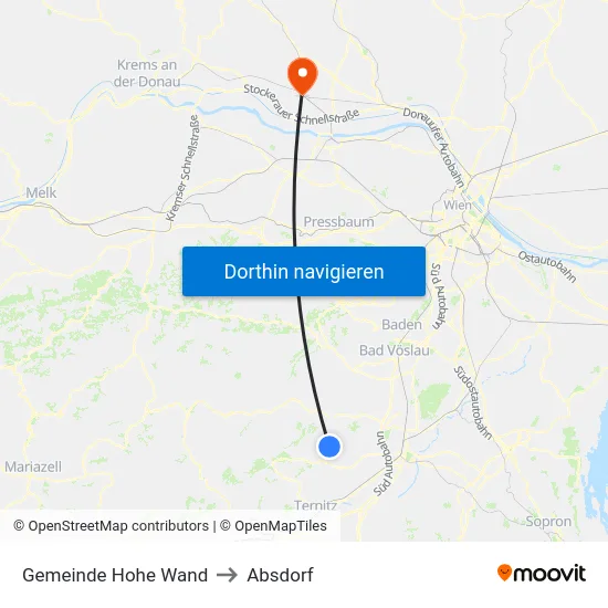 Gemeinde Hohe Wand to Absdorf map