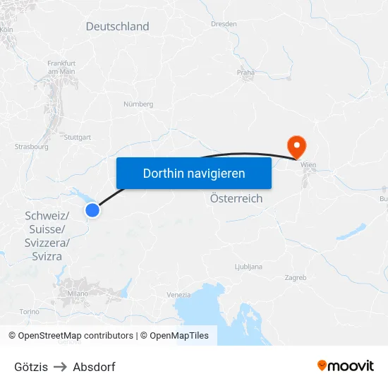 Götzis to Absdorf map