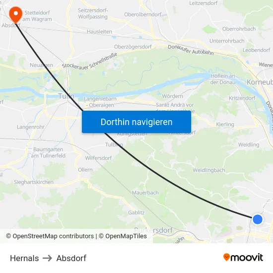 Hernals to Absdorf map