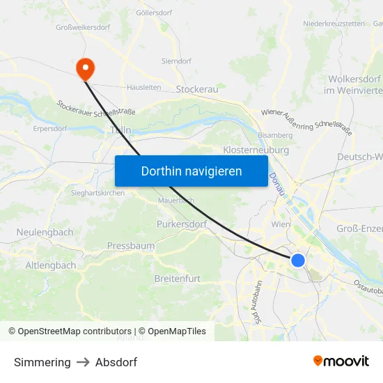 Simmering to Absdorf map