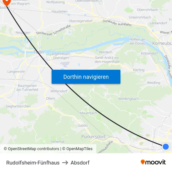 Rudolfsheim-Fünfhaus to Absdorf map