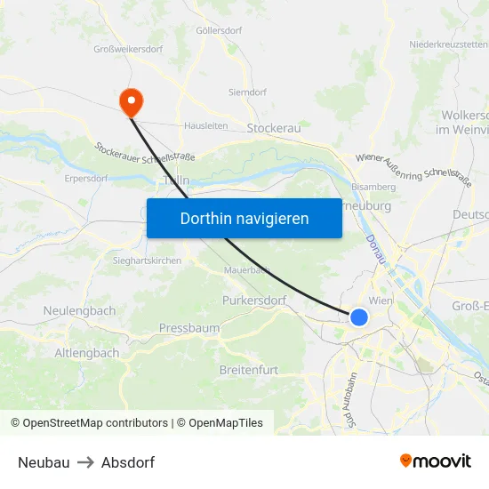 Neubau to Absdorf map