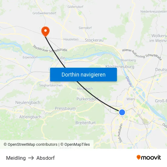 Meidling to Absdorf map