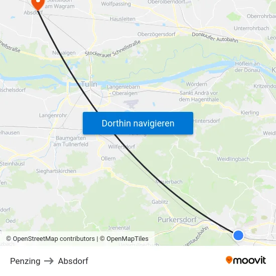 Penzing to Absdorf map
