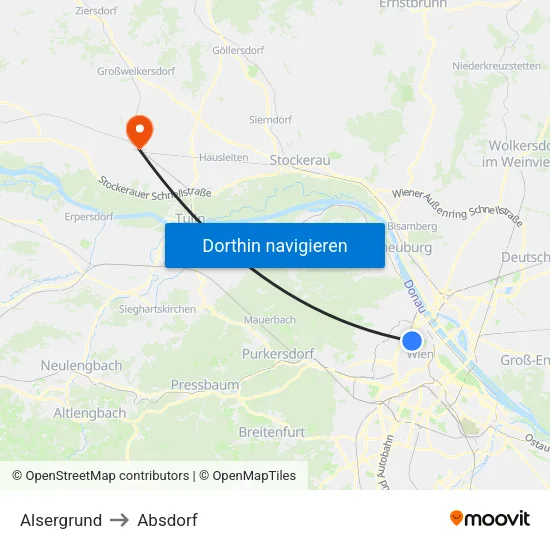 Alsergrund to Absdorf map