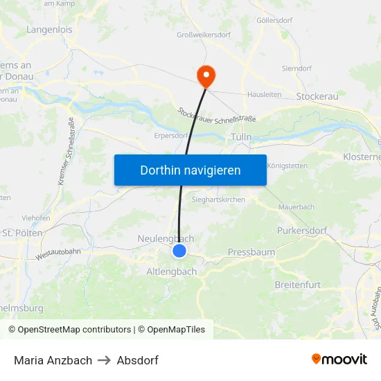 Maria Anzbach to Absdorf map