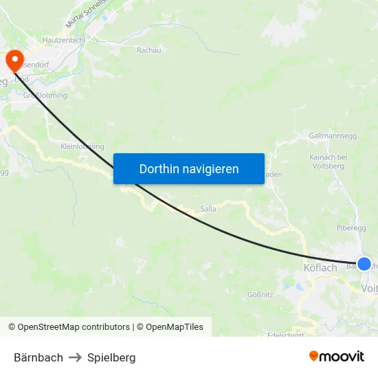 Bärnbach to Spielberg map