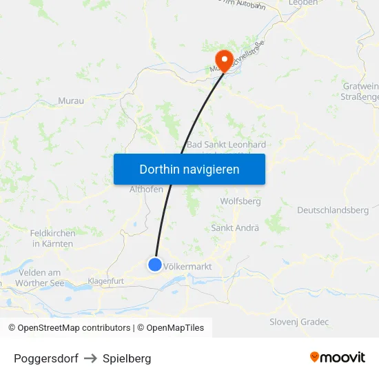 Poggersdorf to Spielberg map
