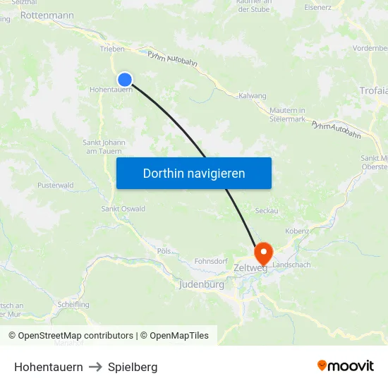 Hohentauern to Spielberg map